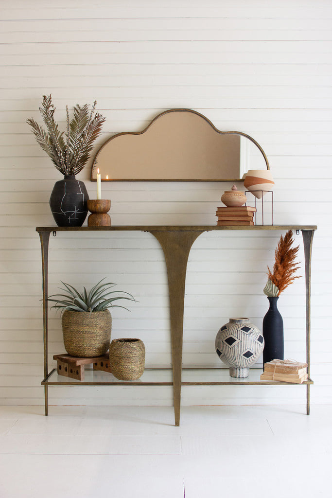 Antique brass and glass sofa table - Bombay Mercantile