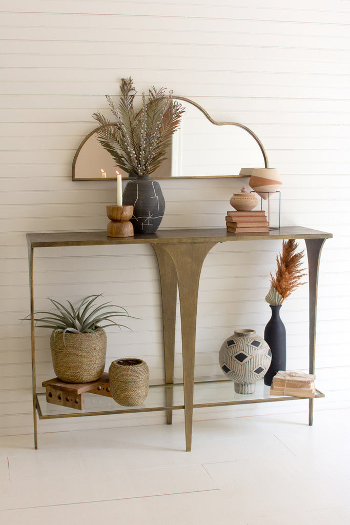 Antique brass and glass sofa table - Bombay Mercantile