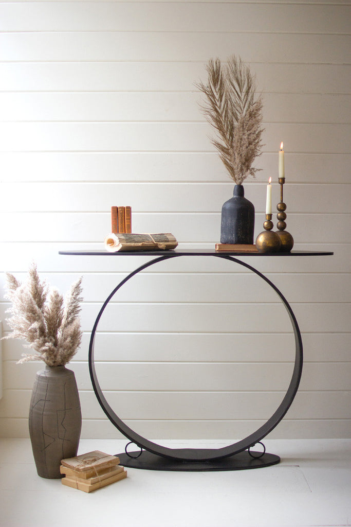 Oval metal console table - Bombay Mercantile