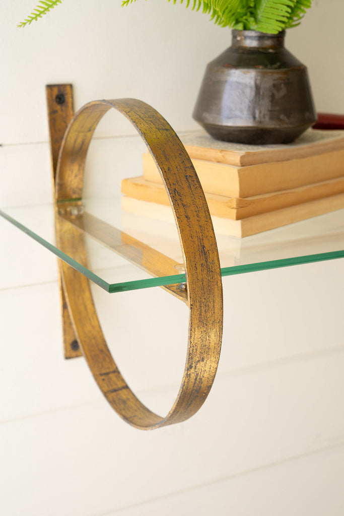 Antique brass and glass shelf - Bombay Mercantile