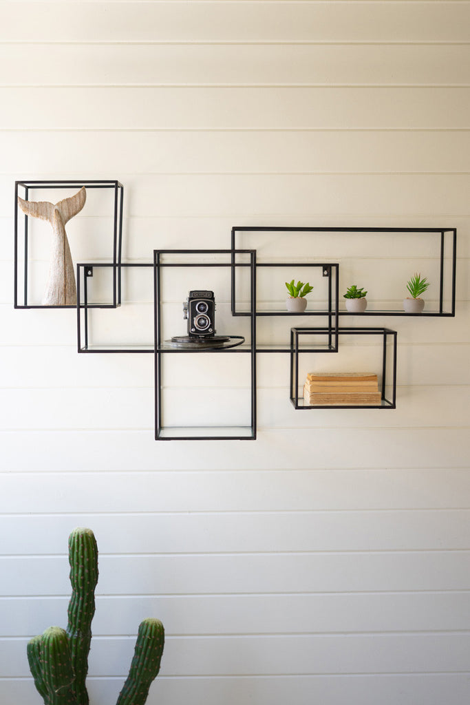 Metal and glass cube shelf - Bombay Mercantile