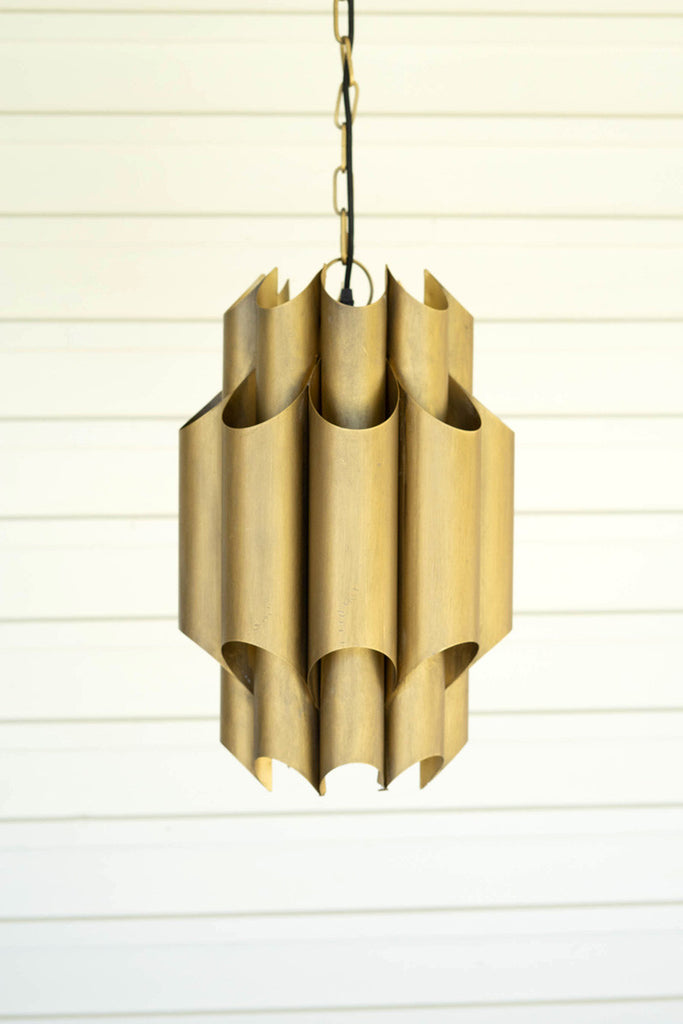 Folding brass finish metal pendant light - Bombay Mercantile
