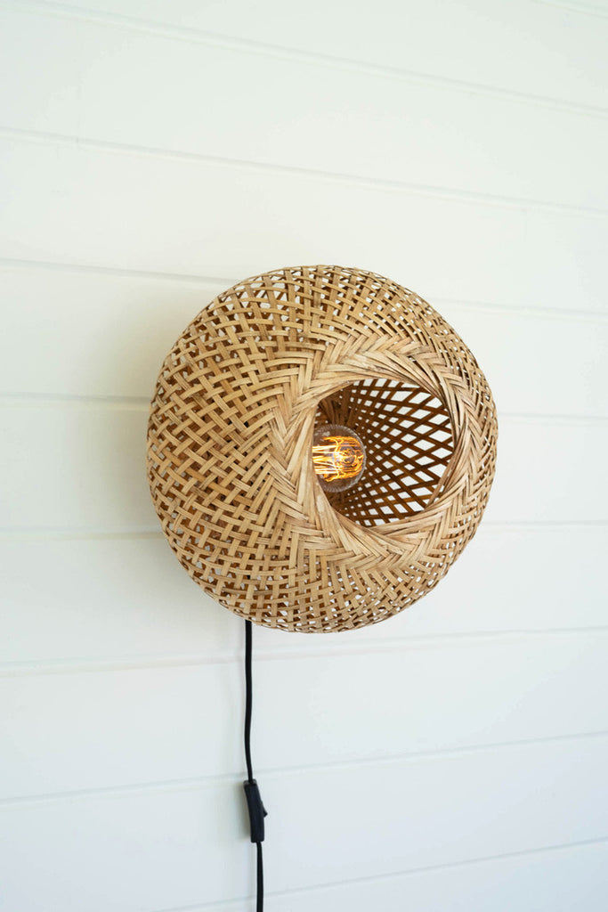 Woven cane wall sconce light - Bombay Mercantile