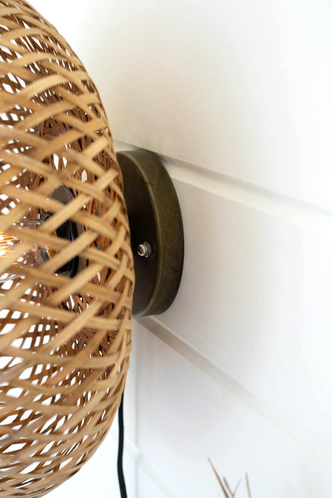 Woven cane wall sconce light - Bombay Mercantile