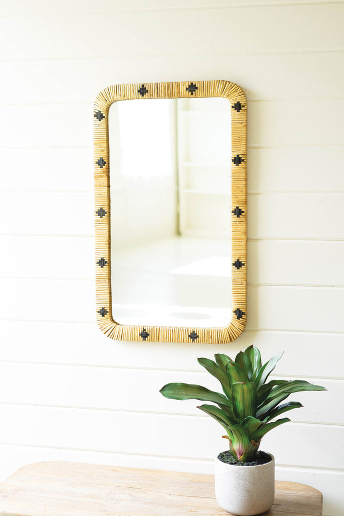 Black and natural framed mirror - Bombay Mercantile