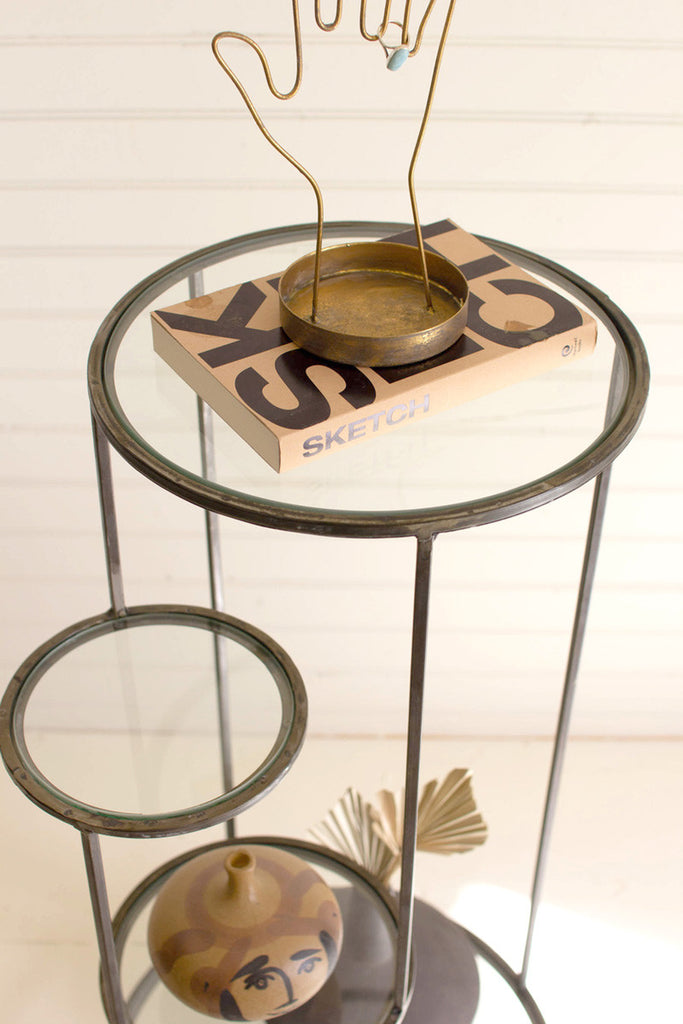 Four-tiered metal accent table with round glass shelves - Bombay Mercantile