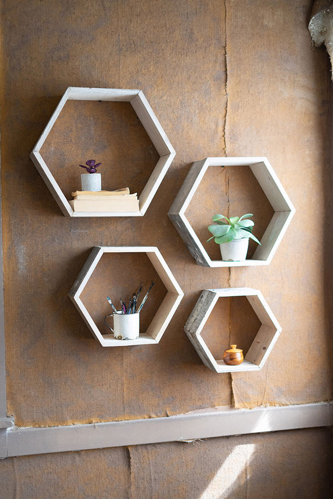 Hexagon wall shelves, set of 4 - The Nifty Decor