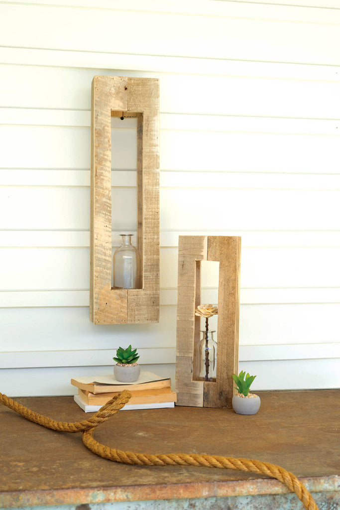 Set of 2 wood framed bud vases - Bombay Mercantile