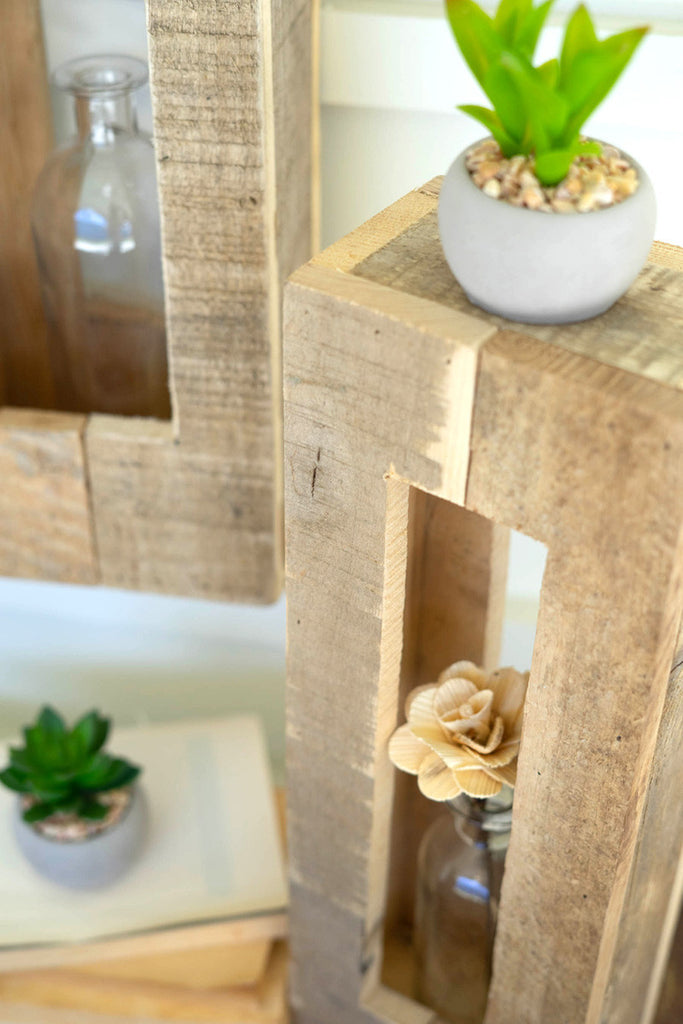Set of 2 wood framed bud vases - Bombay Mercantile