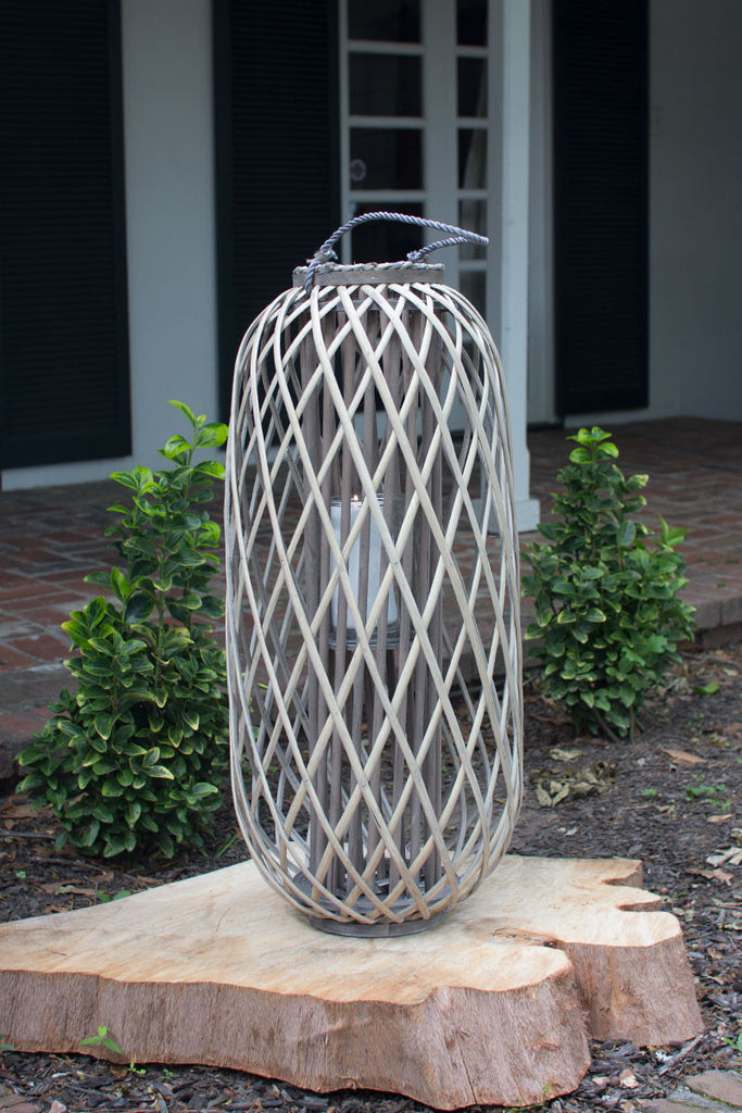 Grey willow lantern with glass - The Nifty Decor