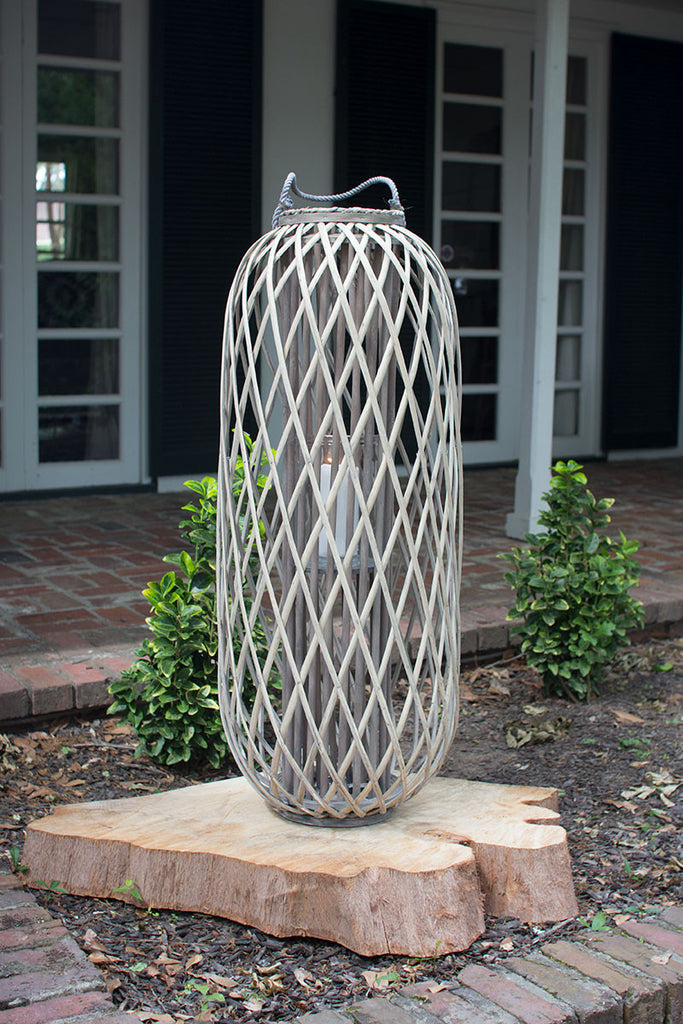 Grey willow lantern with glass - The Nifty Decor