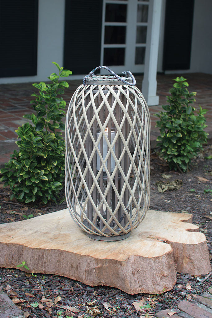 Grey willow lantern with glass - The Nifty Decor