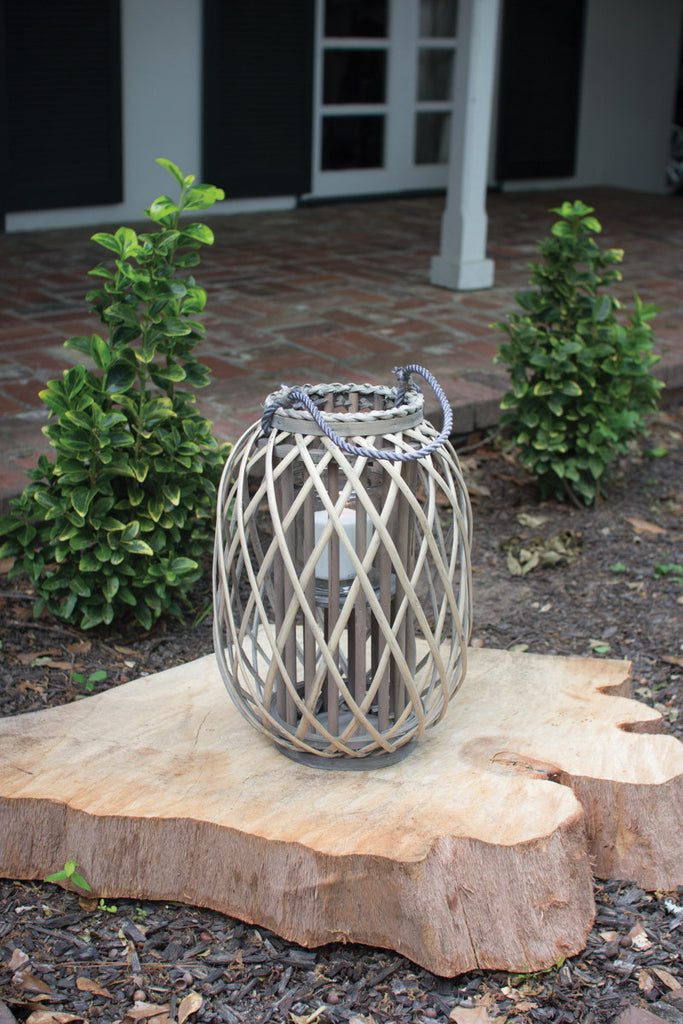 Grey willow lantern with glass - The Nifty Decor