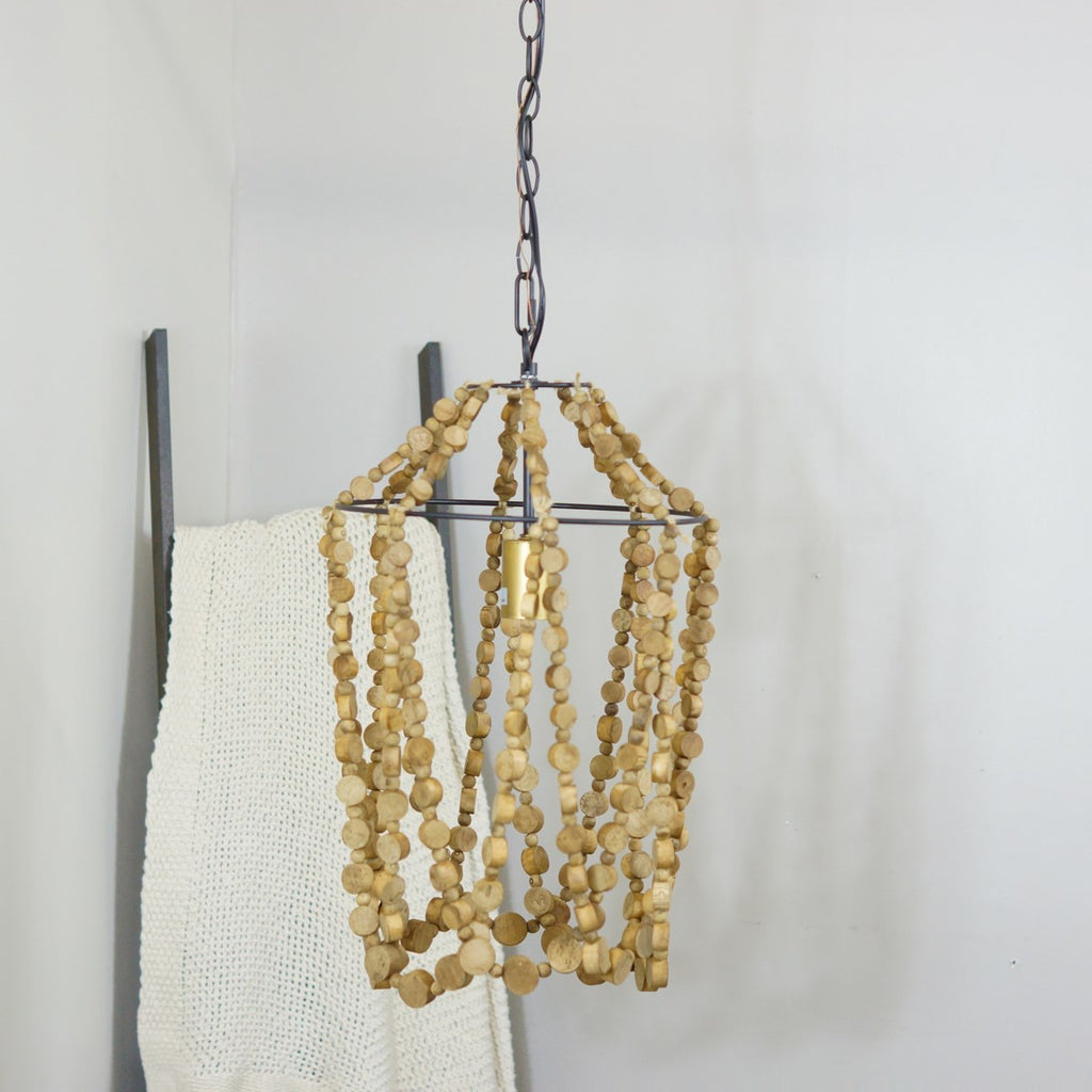 Metal and wood pendant light with ceiling canopy - Bombay Mercantile