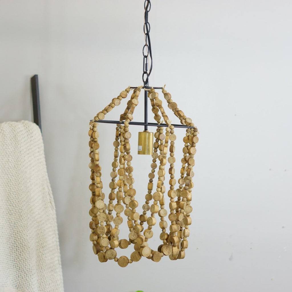 Metal and wood pendant light with ceiling canopy - Bombay Mercantile