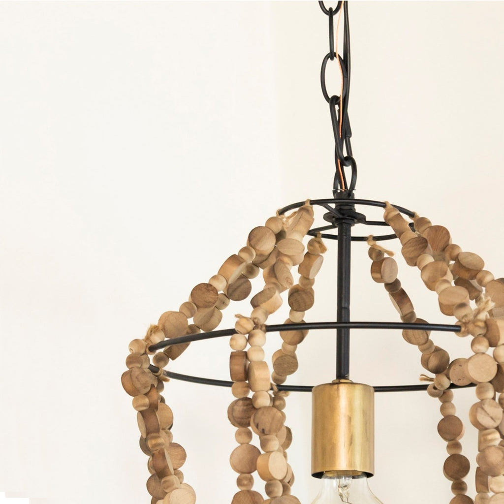 Metal and wood pendant light with ceiling canopy - Bombay Mercantile