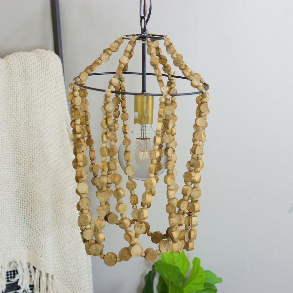 Metal and wood pendant light with ceiling canopy - Bombay Mercantile