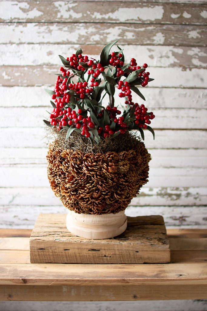 Pinecone urn with turned wood bases - The Nifty Decor