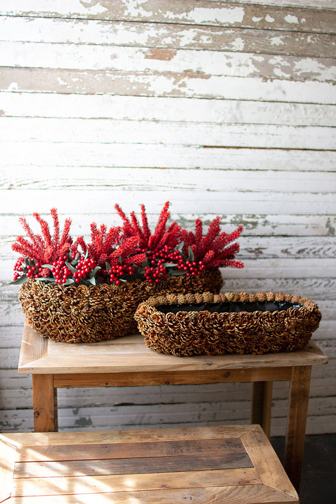 Low oval pinecone planters, set of 2 - The Nifty Decor