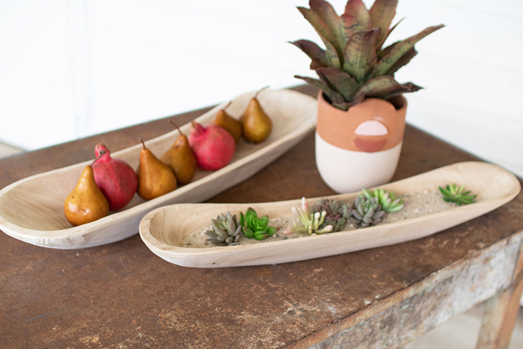 Carved oval wooden bowls, set of 2 - The Nifty Decor