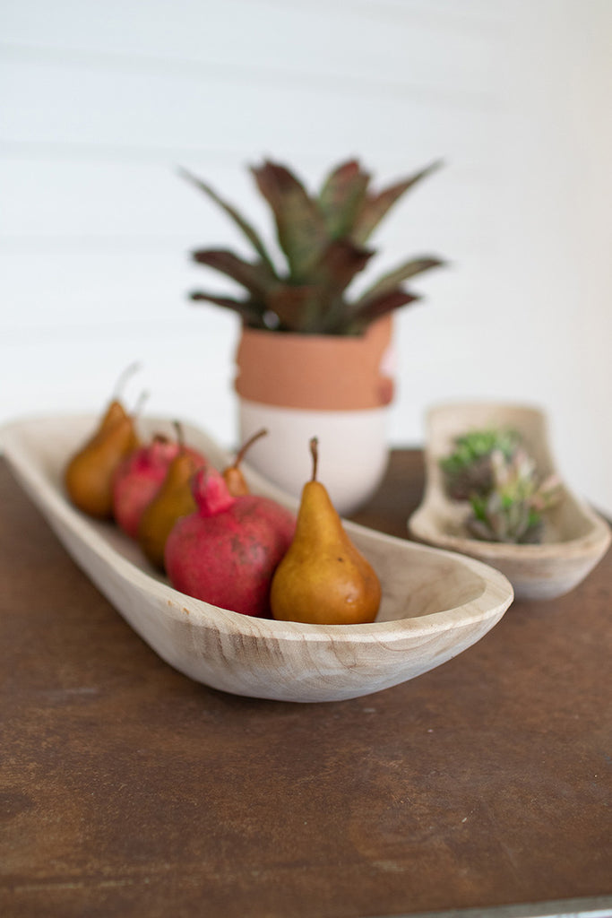 Carved oval wooden bowls, set of 2 - The Nifty Decor