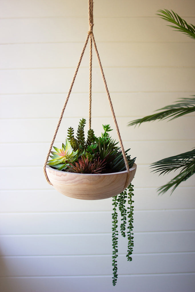 Hanging wooden bowl planter - The Nifty Decor