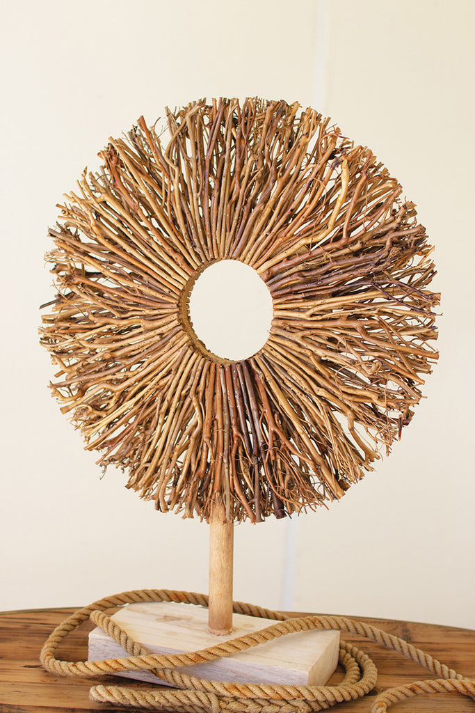 Twig sculpture on a wooden base - The Nifty Decor