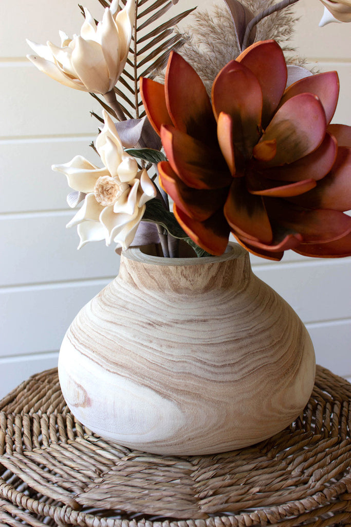 Hand-carved wooden bulb vessel - Bombay Mercantile