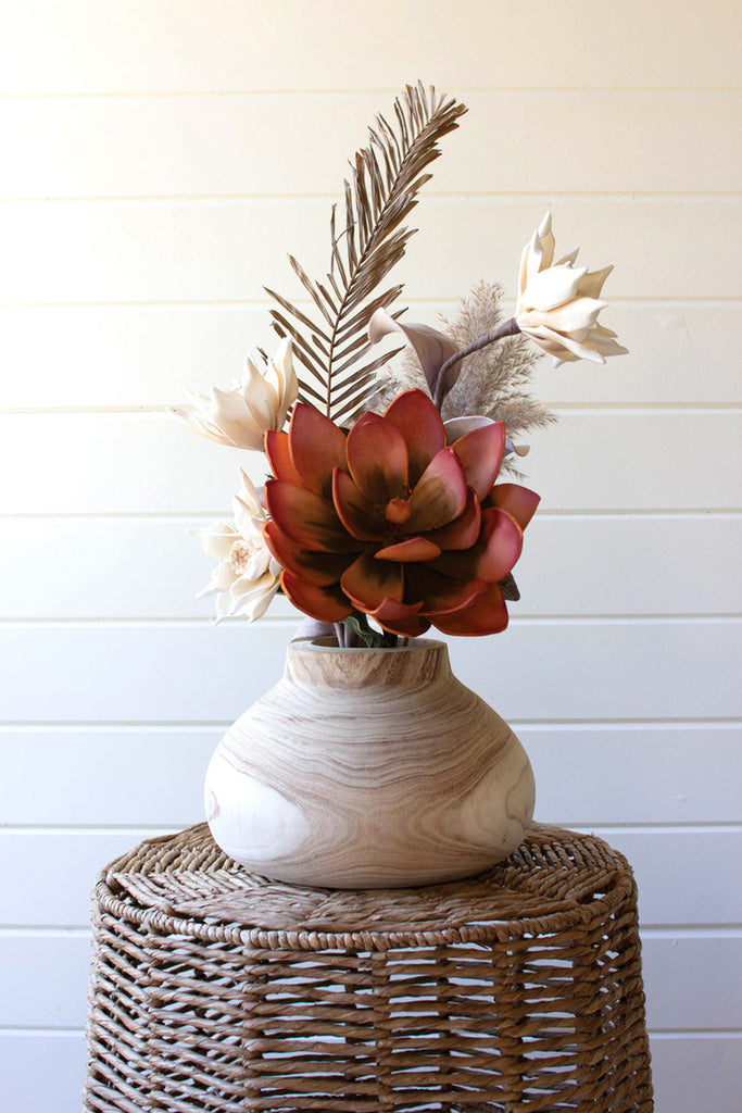 Hand-carved wooden bulb vessel - Bombay Mercantile