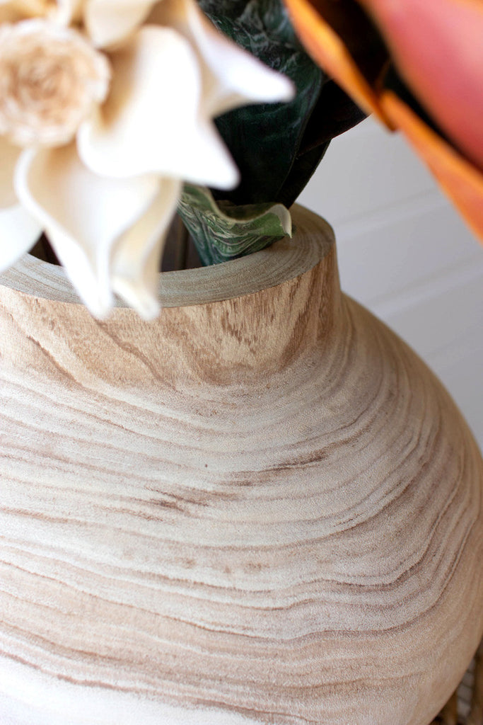 Hand-carved wooden bulb vessel - Bombay Mercantile