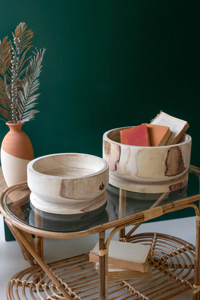 Set of 2 round wooden bowls - Bombay Mercantile
