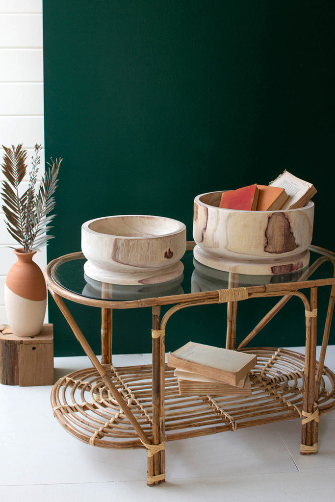 Set of 2 round wooden bowls - Bombay Mercantile