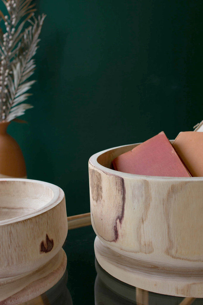 Set of 2 round wooden bowls - Bombay Mercantile