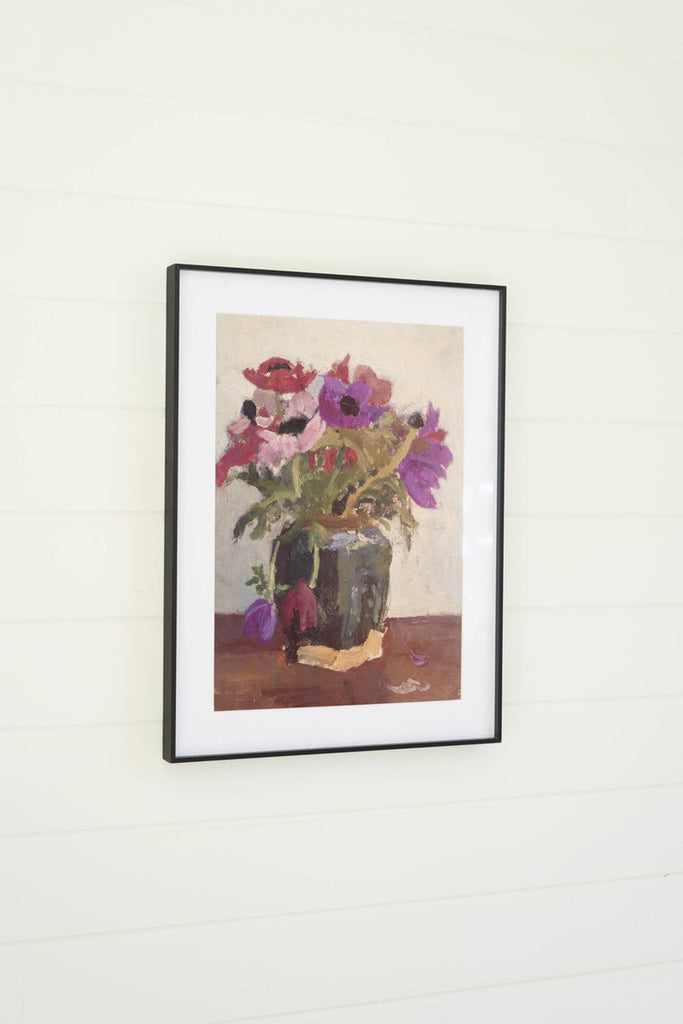 Framed french anemones print under glass - Bombay Mercantile