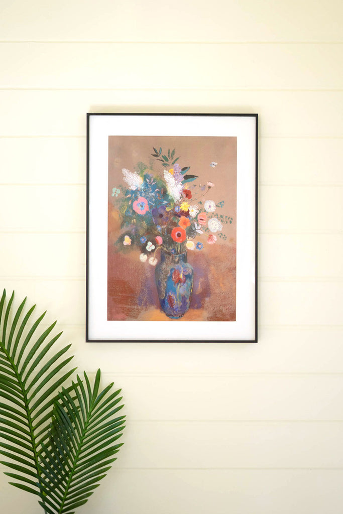 Framed wild flowers print under glass - Bombay Mercantile