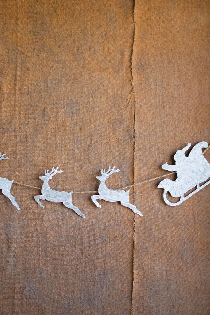 Metal santa with reindeer garland - Bombay Mercantile