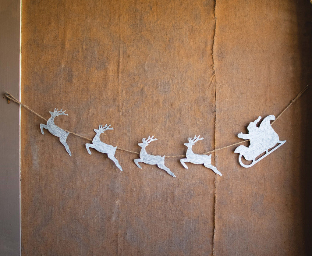 Metal santa with reindeer garland - Bombay Mercantile