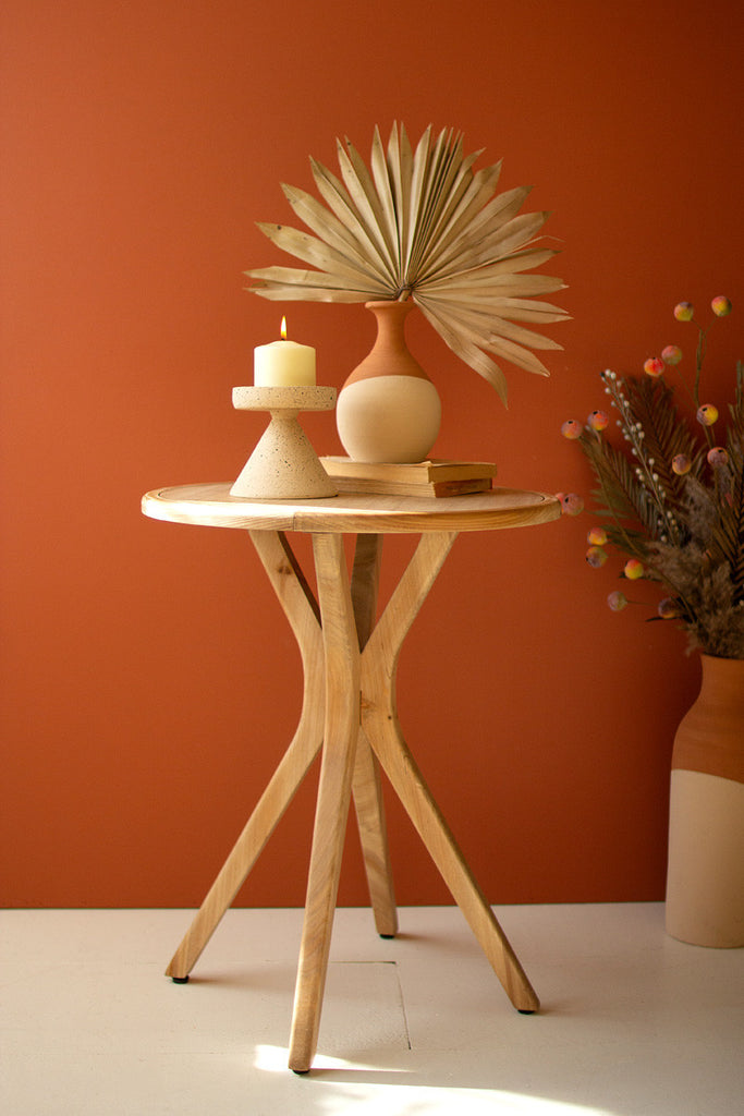 Short wooden round top accent table - Bombay Mercantile