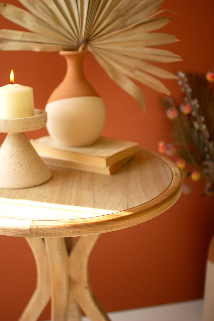 Short wooden round top accent table - Bombay Mercantile