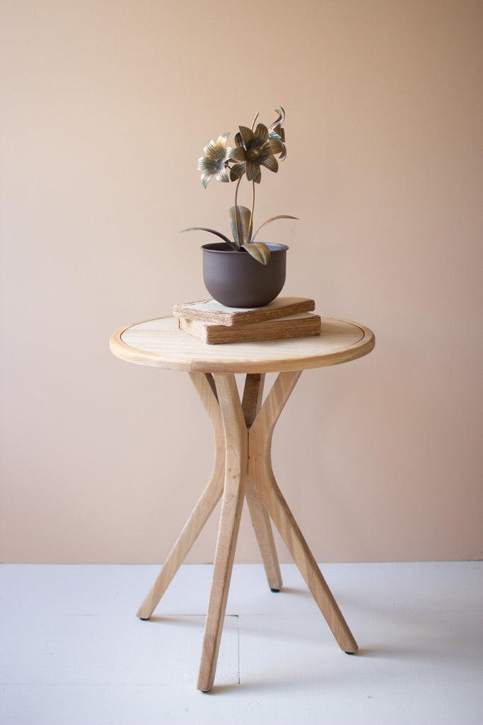 Short wooden round top accent table - Bombay Mercantile