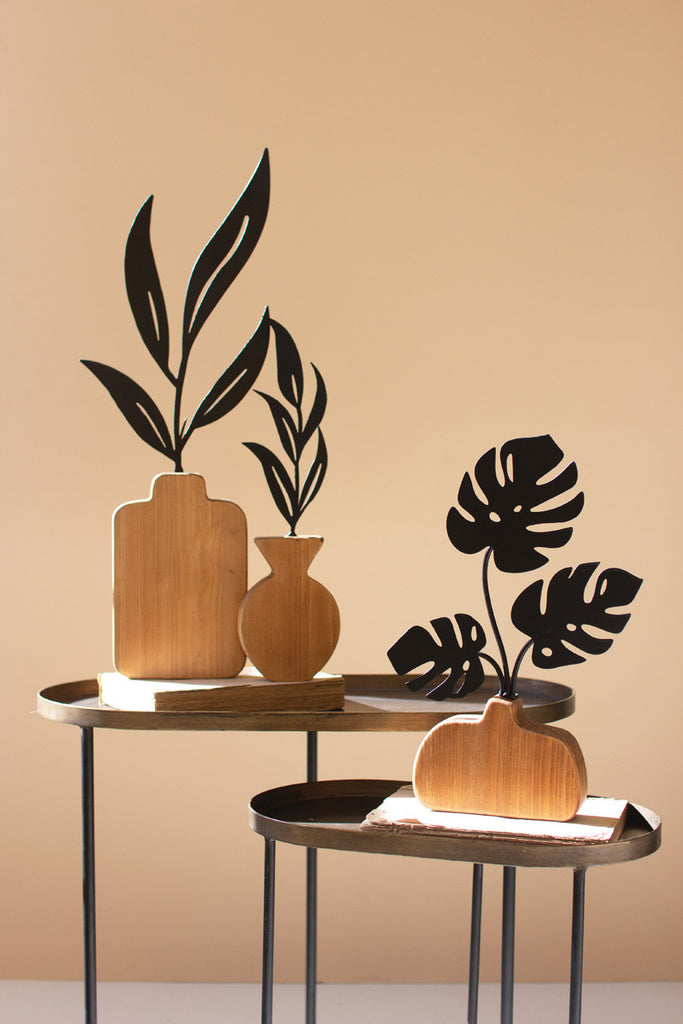 Set of 2 wood and metal plant sculptures - Bombay Mercantile