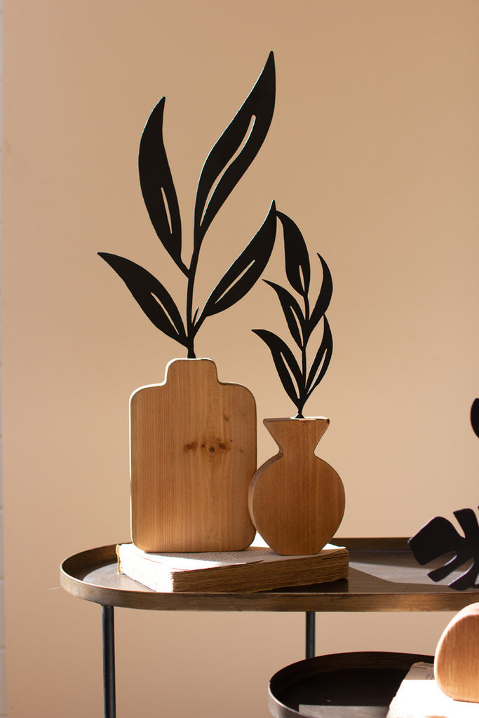 Set of 2 wood and metal plant sculptures - Bombay Mercantile