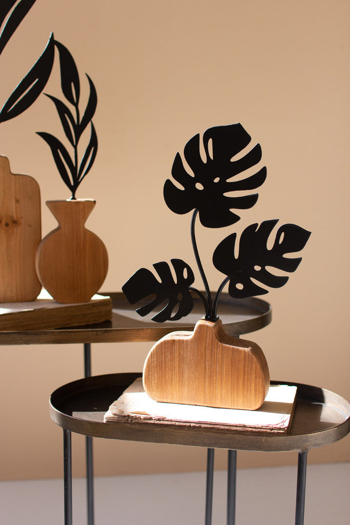 Set of 2 wood and metal plant sculptures - Bombay Mercantile