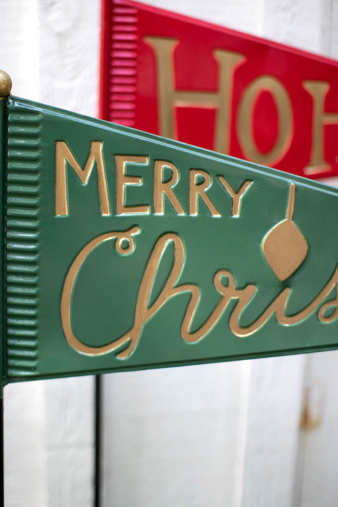 Set of 2 painted metal christmas pennants yard stakes - Bombay Mercantile