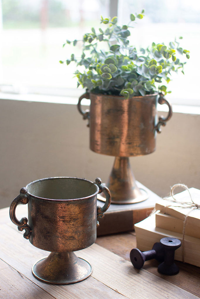Copper finish planters with handles, set of 2 - The Nifty Decor