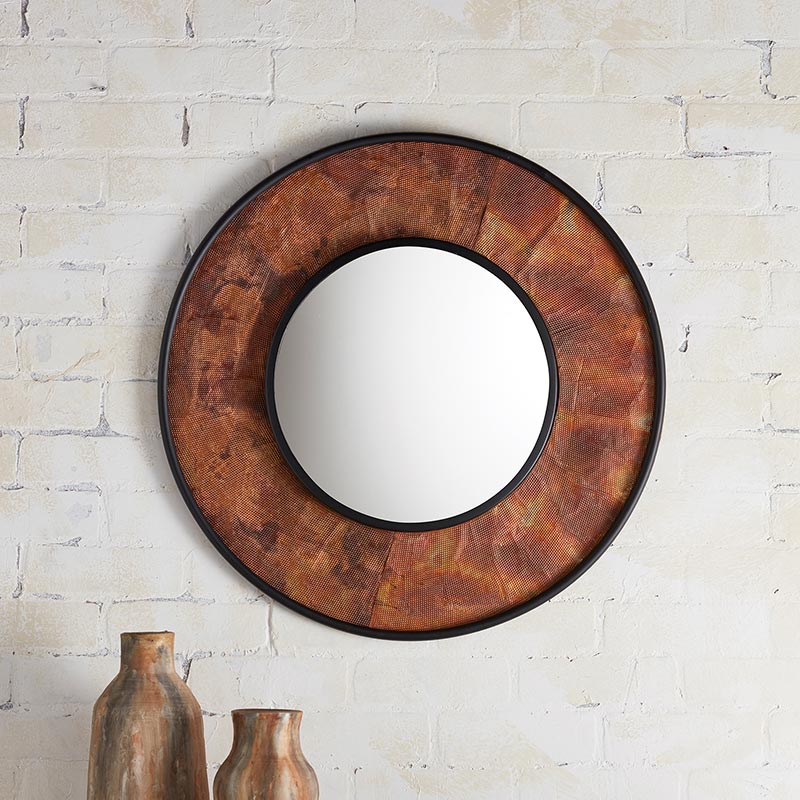 Hammered Burnt Copper Mirror - Bombay Mercantile