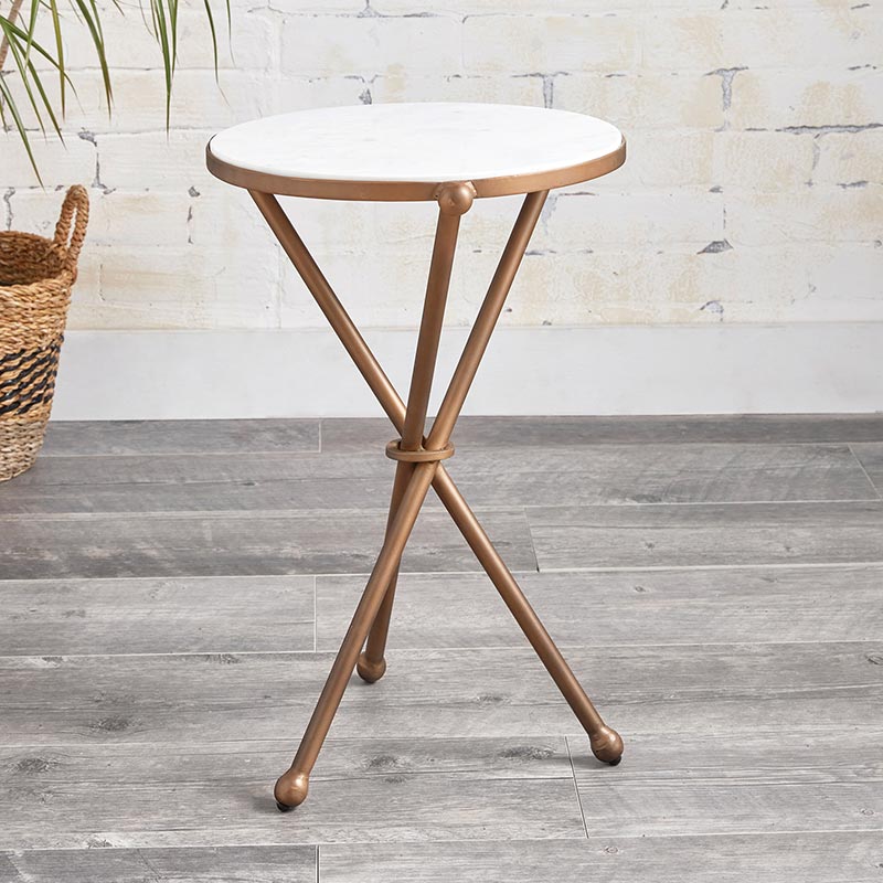 Iron Table with White Stone - Bombay Mercantile