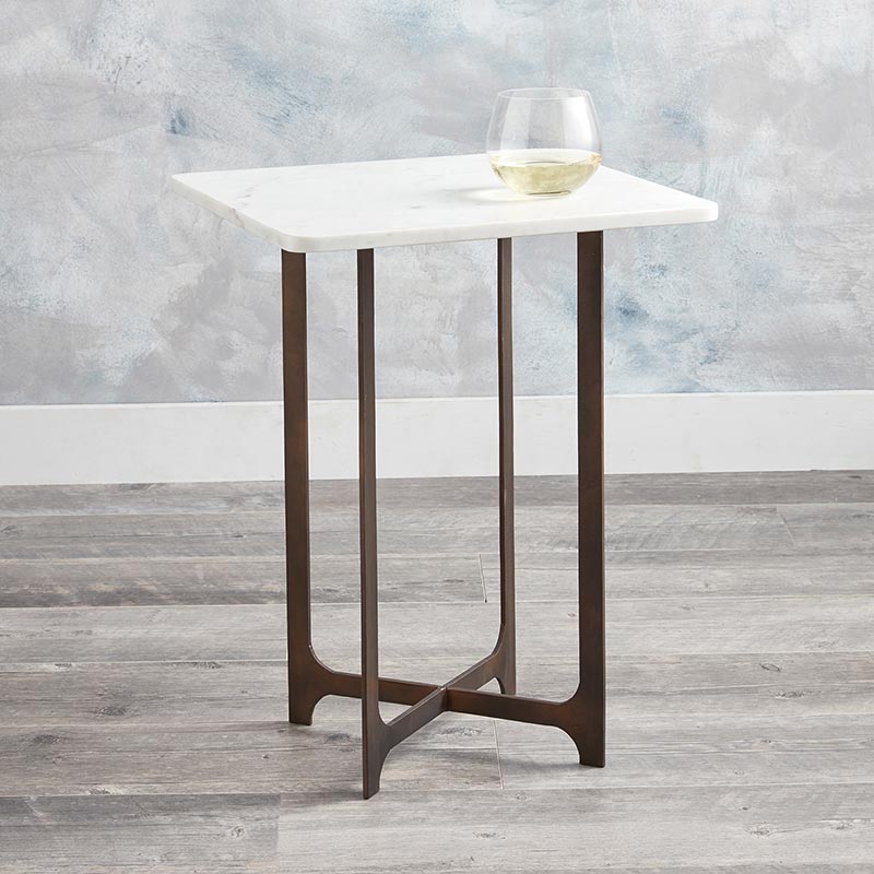Metal Table with White Stone - Bombay Mercantile