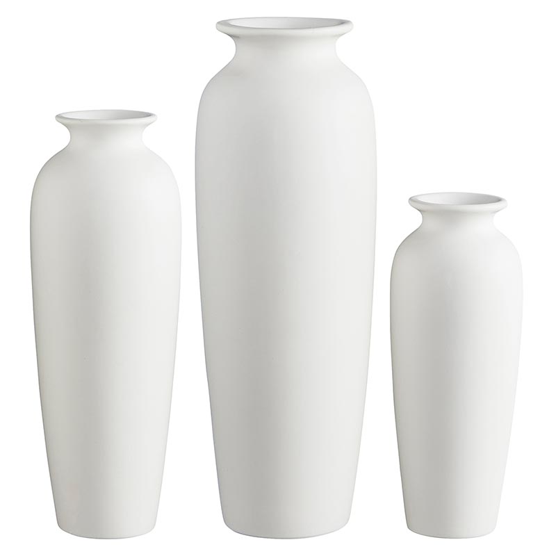 Matte White Tall Vase - Set of 3 - Bombay Mercantile