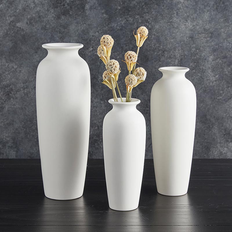 Matte White Tall Vase - Set of 3 - Bombay Mercantile